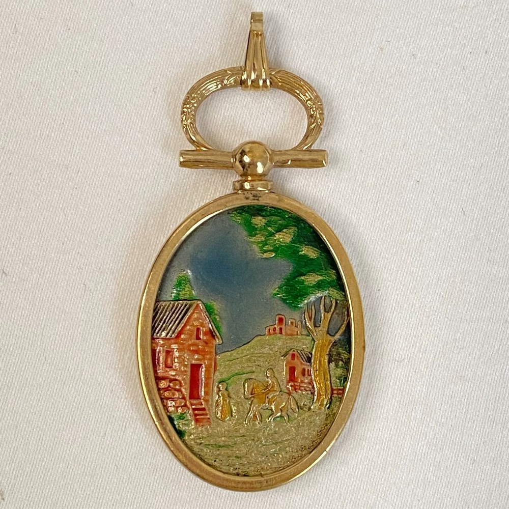 💎Scenery Pendant 3D Oval Landscape Gold Tone Setting